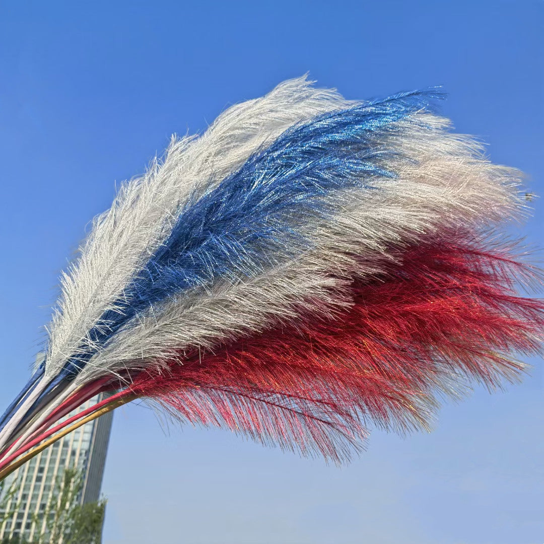 Bulk Set of 3 Pcs Luxury Extra Large 43 Inch Faux Golden Pampas Grass Silver Boho Flowers Decor Wholesale