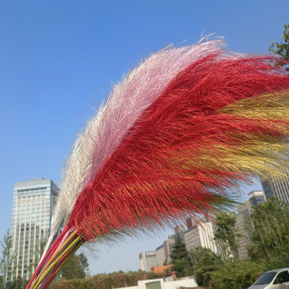 Bulk Set of 3 Pcs Luxury Extra Large 43 Inch Faux Golden Pampas Grass Silver Boho Flowers Decor Wholesale