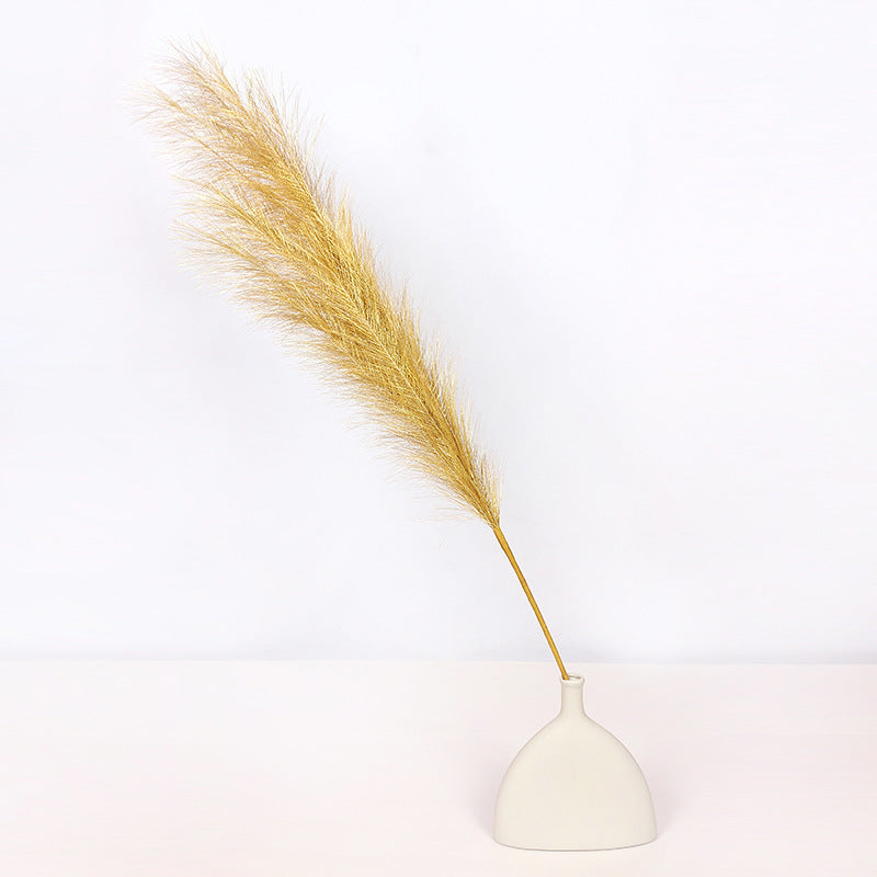 Bulk Set of 3 Pcs Luxury Extra Large 43 Inch Faux Golden Pampas Grass Silver Boho Flowers Decor Wholesale