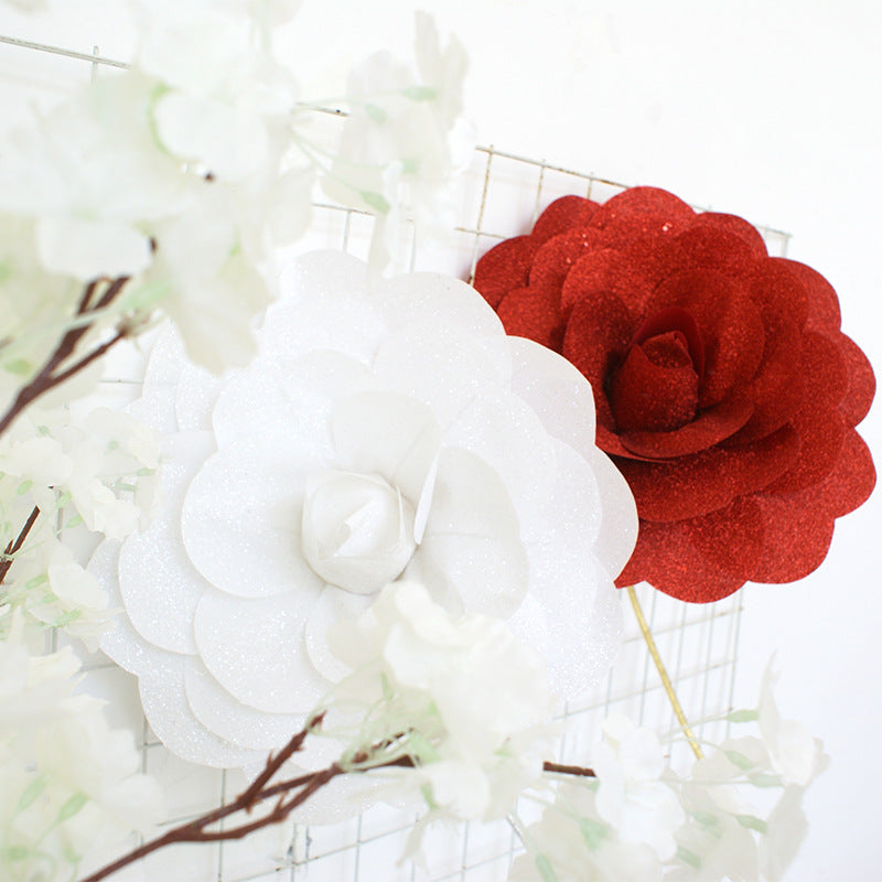 Bulk Extra Size Artificial Rose Glitter Flower Head Photo Mall Prop Wholesale