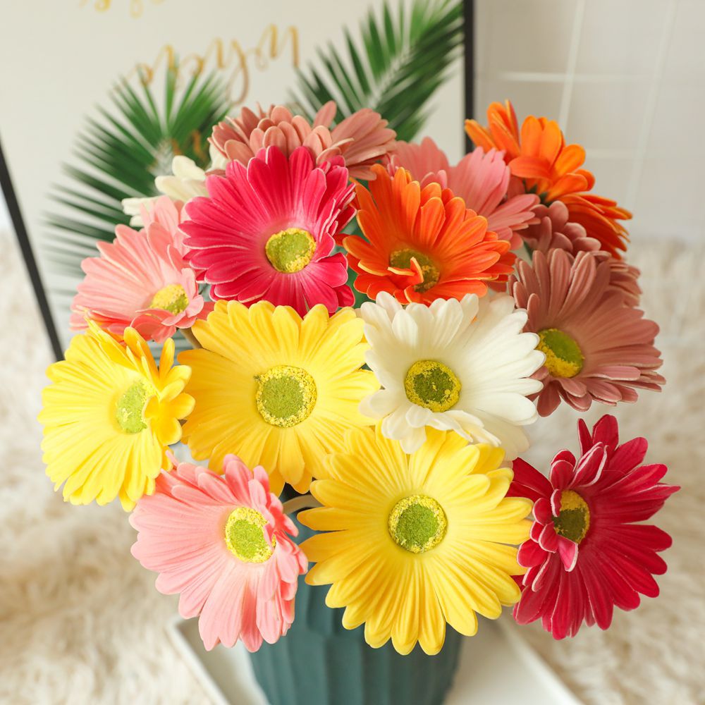 Floral Decor Artificial Gerbera Daisy Stems, 15 in Real-Touch PU Faux Flowers for Venue Styling