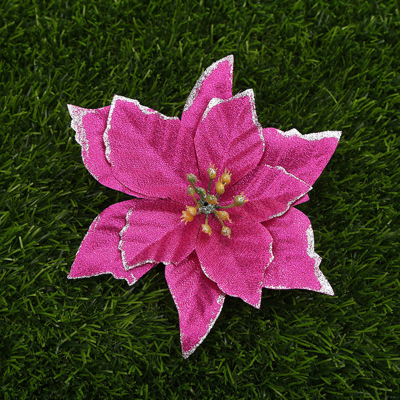 Bulk 10Pcs Poinsettias Artificial Christmas Flowers Fuchsia Pink Trendy Xmas Decoration Wholesale