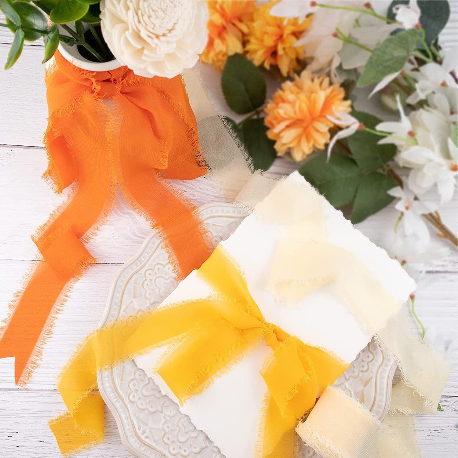 Bulk 22 Colors 5.4 Yards Handmade Fringe Chiffon Ribbon Smooth Ribbon for Wedding Party Decoration Wholesale