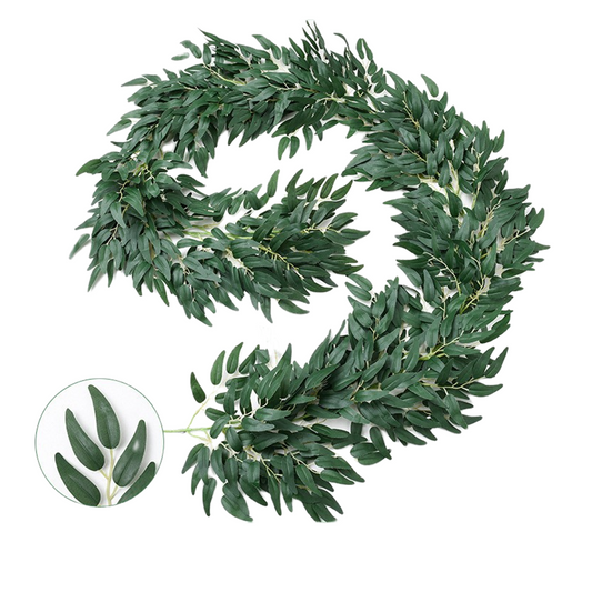 Premium Italian Ruscus Greenery Garland - Real-Touch Silk Willow Leaf Stems for Wedding Home & Event Décor