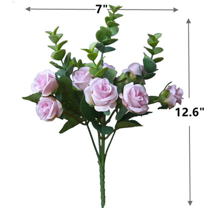 Bulk 12" Artificial Eucalyptus Roses Bush Silk Flower Arrangements Wholesale