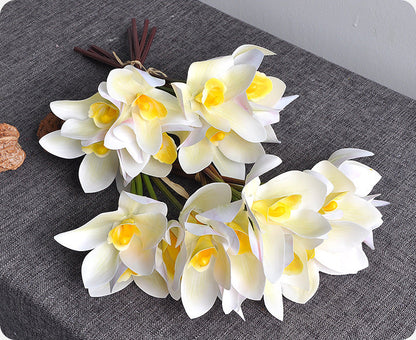 Bulk 10" Artificial Cymbidium Bouquet Real Touch Yellow Flowers Arrangement Wholesale