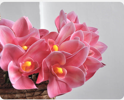 Bulk 10" Artificial Cymbidium Bouquet Real Touch Yellow Flowers Arrangement Wholesale