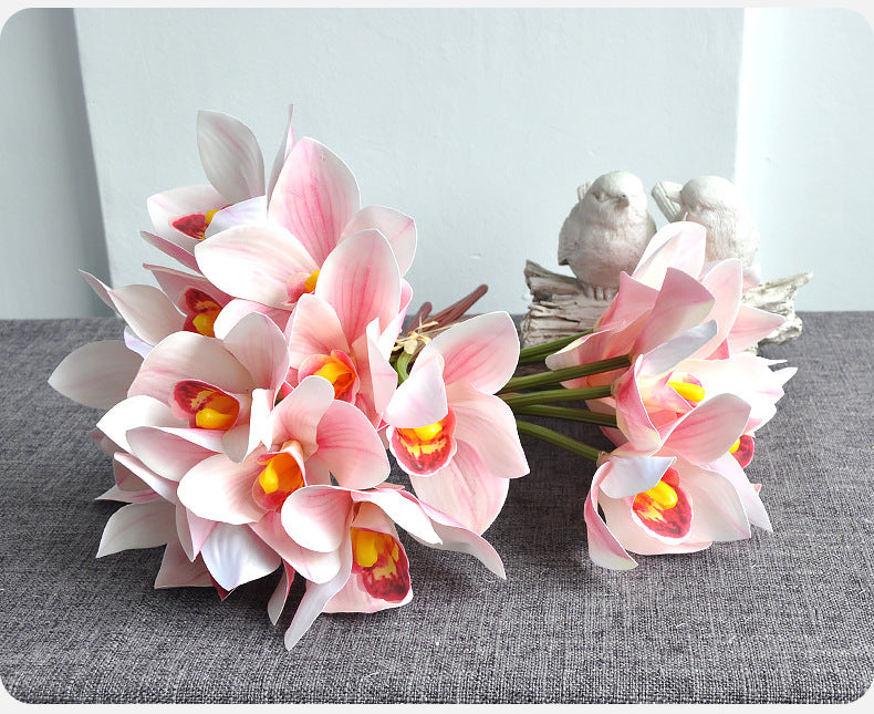 Bulk 10" Artificial Cymbidium Bouquet Real Touch Yellow Flowers Arrangement Wholesale