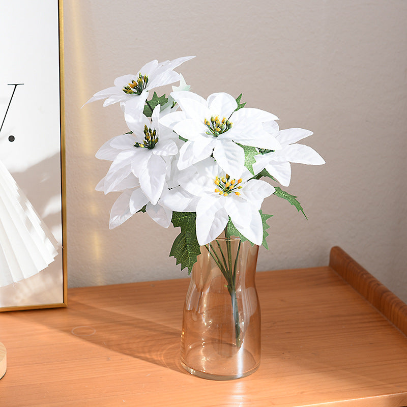 Bulk 14" Poinsettias Bush Flowers Assemble Artificial Christmas Flowers DIY Wholesale