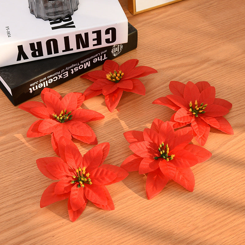 Bulk 14" Poinsettias Bush Flowers Assemble Artificial Christmas Flowers DIY Wholesale