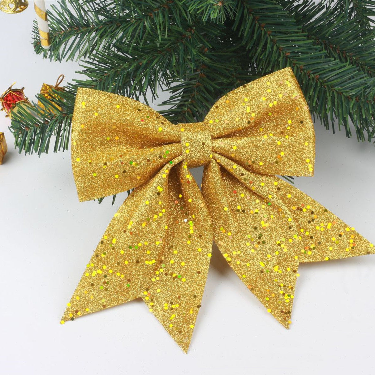 Bulk 2Pcs Sequin Wreaths Bows Ties Christmas Tree Decoration Bows Ornament Wholesale