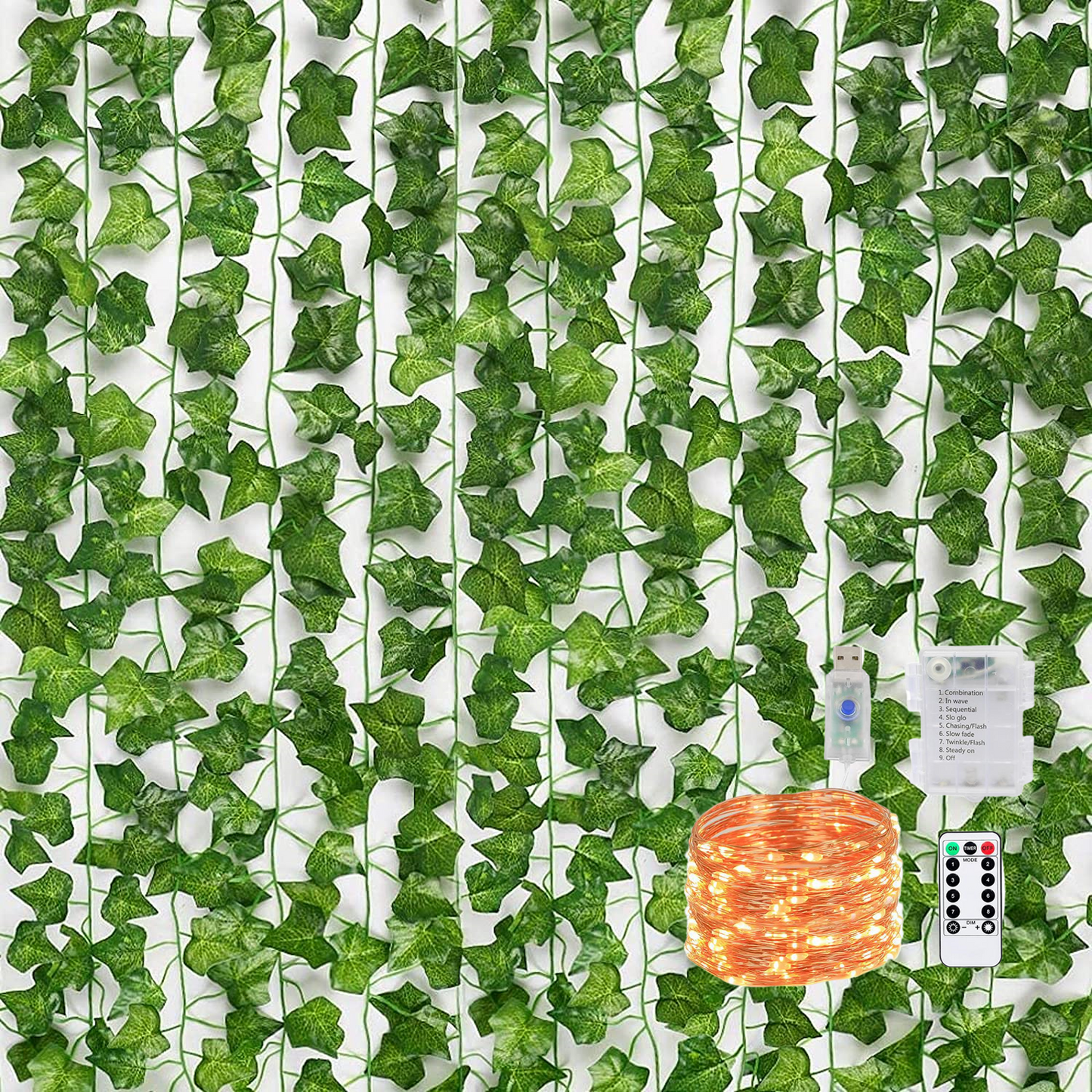 Bulk 24 Pack Artificial Ivy with LED String Lights Greenery Vines Garland Wall Decor for Room Office Wedding Wholesale