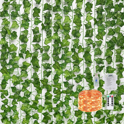 Bulk 24 Pack Artificial Ivy with LED String Lights Greenery Vines Garland Wall Decor for Room Office Wedding Wholesale