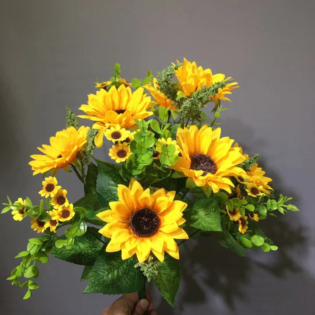 Bulk 17" 12 Stems Lush Sunflowers Bush Artificial Silk Flowers Home Decor Wholesale