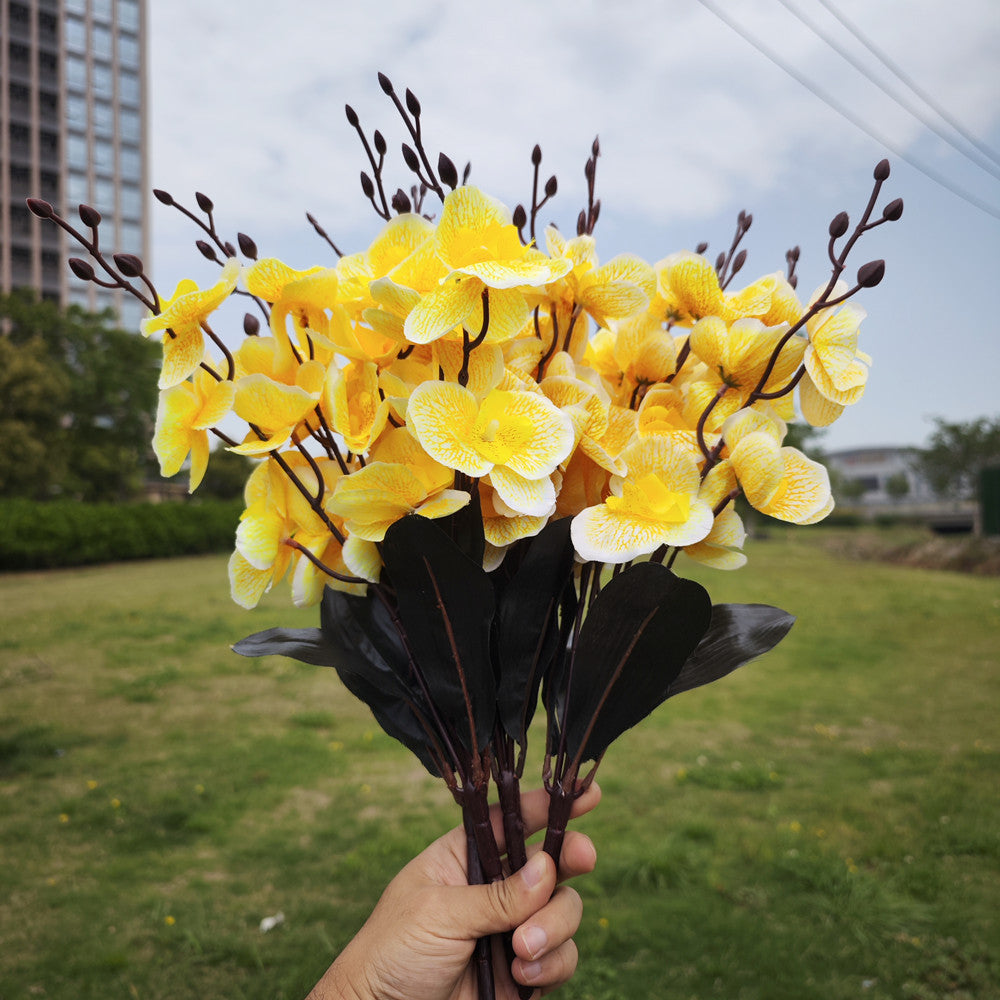 Bulk 17" 4 Bushes Artificial Flowers Phalaenopsis Butterfly Orchid Bush for Outdoors Wholesale