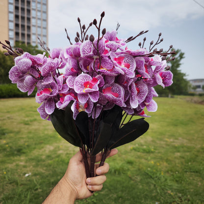 Bulk 17" 4 Bushes Artificial Flowers Phalaenopsis Butterfly Orchid Bush for Outdoors Wholesale