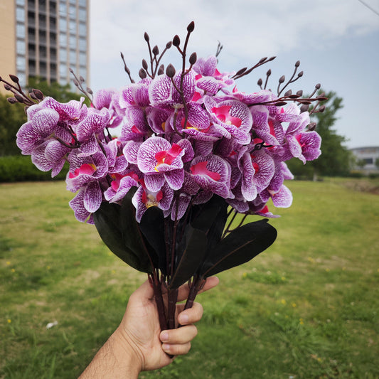Bulk 17" 4 Bushes Artificial Flowers Phalaenopsis Butterfly Orchid Bush for Outdoors Wholesale