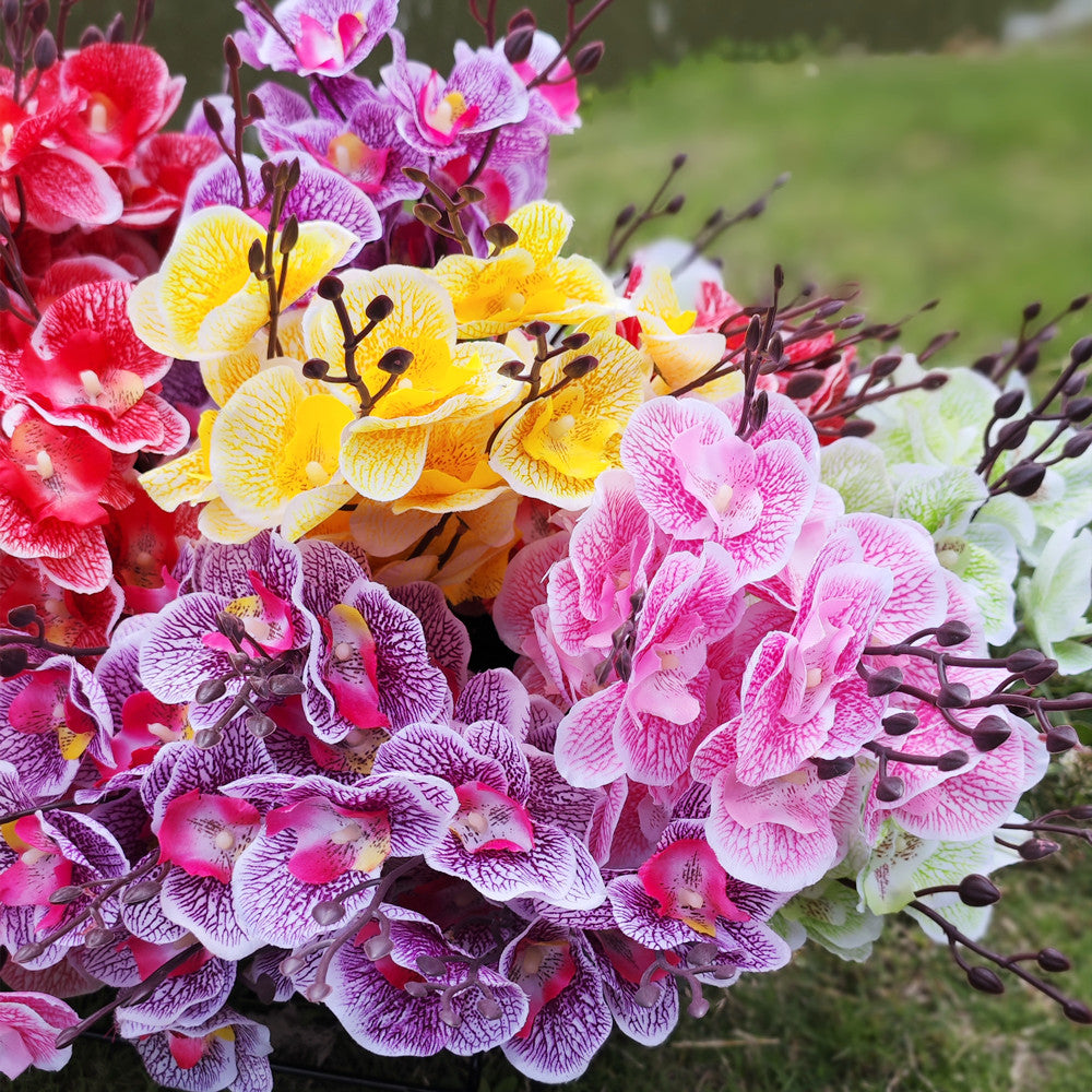 Bulk 17" 4 Bushes Artificial Flowers Phalaenopsis Butterfly Orchid Bush for Outdoors Wholesale