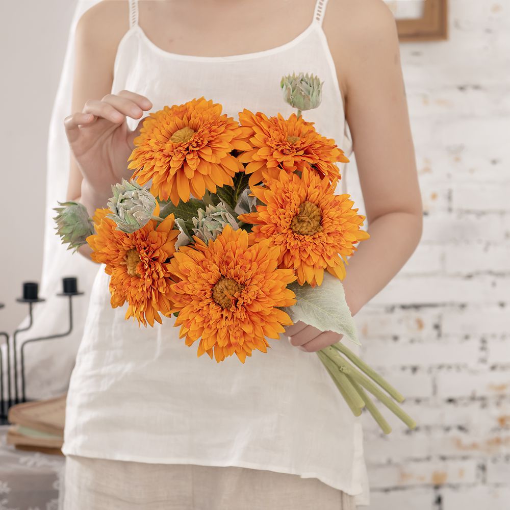 Bulk 17" Sunflower Silk Stem Spray with Bud Artificial Silk Flowers for Wedding Party Home Decoration Wholesale