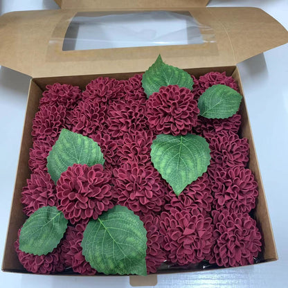 Bulk 25Pcs 2.7" Foam Dahlia with Stem Flower Box Sets for Wedding Party Bridal Shower Decor Wholesale