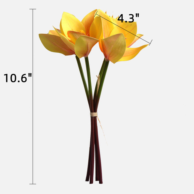 Bulk 10" Artificial Cymbidium Bouquet Real Touch Yellow Flowers Arrangement Wholesale