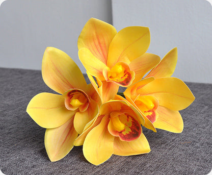 Bulk 10" Artificial Cymbidium Bouquet Real Touch Yellow Flowers Arrangement Wholesale