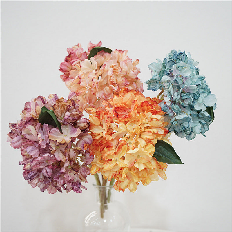 Bulk 13" Fall and Winter Flowers Burnt Artificial Hydrangeas Stem Silk Flower Arrangements Wholesale