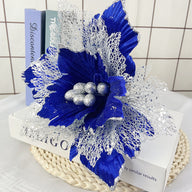 Bulk 11.8" Large Christmas Poinsettias Heads Artificial Christmas Flowers Glitter Flowers Mall Prop Wholesale