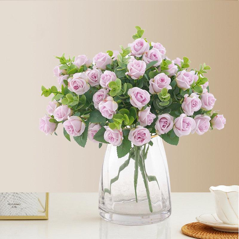 Bulk 12" Artificial Eucalyptus Roses Bush Silk Flower Arrangements Wholesale