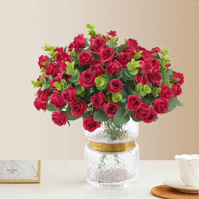 Bulk 12" Artificial Eucalyptus Roses Bush Silk Flower Arrangements Wholesale
