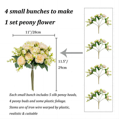Bulk 12" Pack of 4 Pcs Small Peony Bush Bouquet for Wedding Table Centerpieces Home Decoration Wholesale