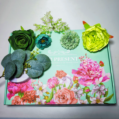 Bulk 40Pcs Teal Blue Green Artificial Flowers Combo Box Set for Wedding Crafts Wholesale